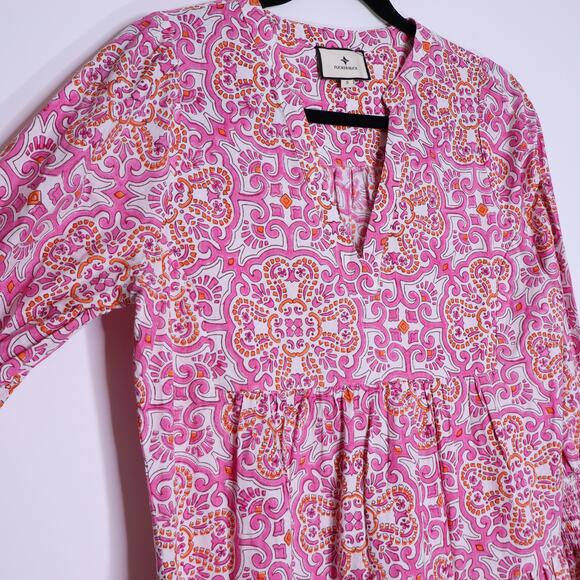 TUCKERNUCK Pomander Place Kenzo Mini Dress Pink Orange Block Print Women's S - Picture 6 of 15